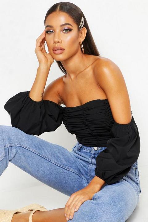 Ruched Volume Sleeve Crop Top