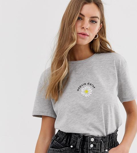 New Look Daisy Detail Tee In Gray - Gray