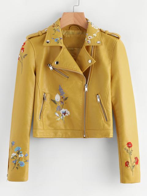 Giacca Stile Motociclista Con Ricamo Botanico