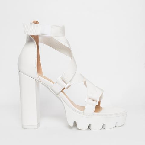 Jaylee White Buckle Platform Heels