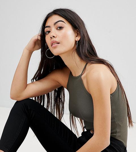 Asos Design Petite - Body A Coste Accollato Con Scollo Quadrato - Verde