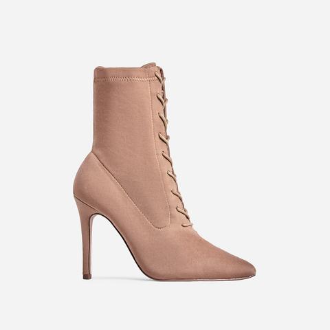 Cosmic Lace Up Ankle Boot In Nude Knit, Nude