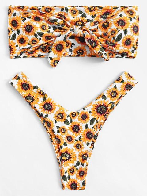 Bikini Anteriore Con Motivo Stampa Girasole