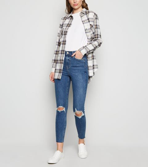 Blue 'lift & Shape' Ripped Knee Jenna Skinny Jeans New Look