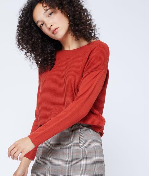 Pull Côtelé À Col Bateau - Citron - Xs - Orange - Femme - Etam