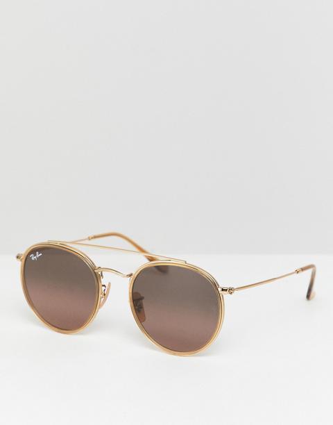 Ray-ban - Occhiali Da Sole Tondi Con Barretta Doppia 0rb3647n - Oro