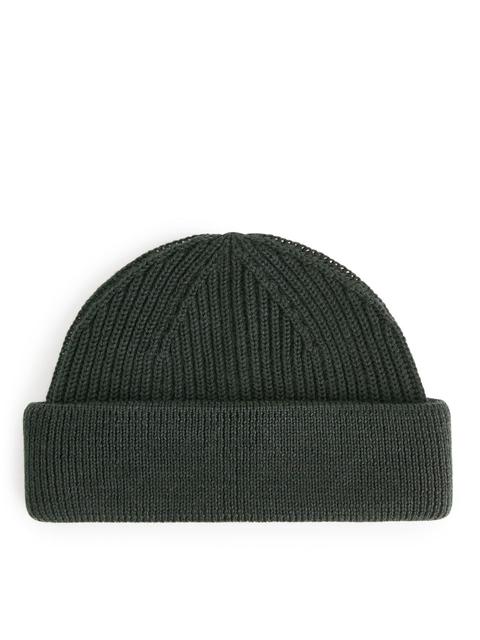 Ribbed Wool Blend Beanie - Green