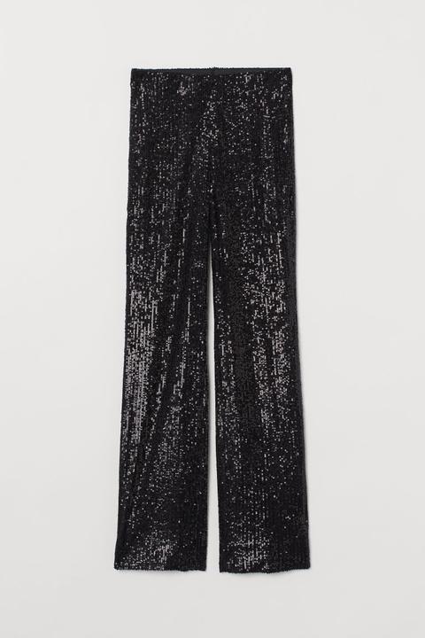 Pantalón Amplio De Lentejuelas - Negro