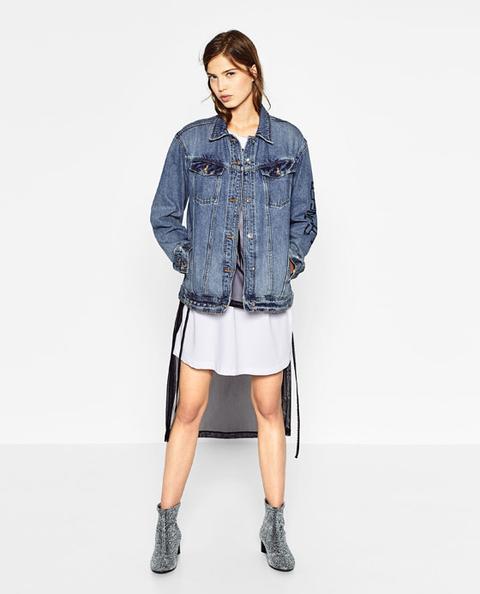 Giacca Denim Oversize Toppe E Borchie