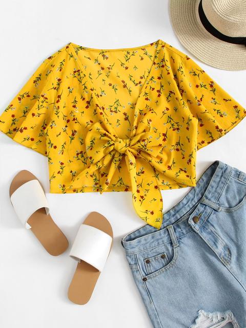 Crop Top Con Stampa Frontale A Calotta