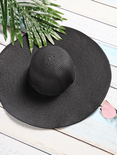 Black Vacation Wide Brim Straw Hat