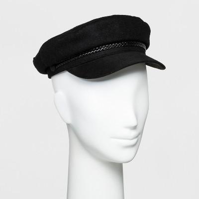 Women's Flannel Military With Suede Trim Newsboy Hat - Universal Thread Black