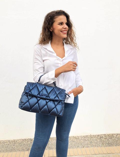 Bolso Acolchado Azul Metalizado