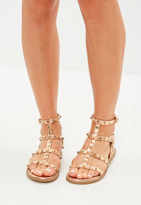 Rose Gold Dome Stud Gladiator Sandals