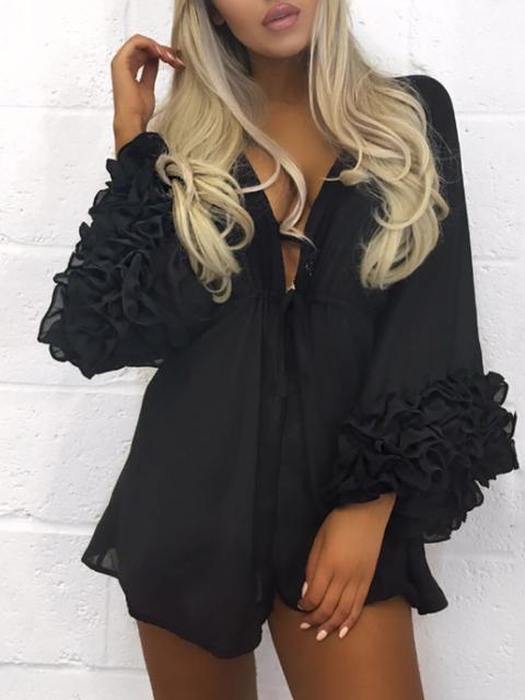 Sexy Frilled Drawstring Casual Cover Ups