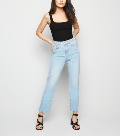 Black Ribbed Square Neck Vest New Look