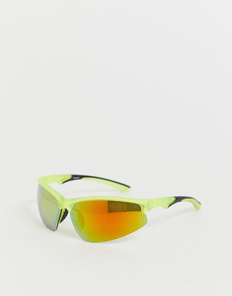 Asos Design Visor Sunglasses In Neon Yellow Plastic With Yellow Mirror Lenses