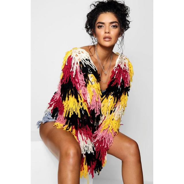 Multi coloured shop shaggy cardigan