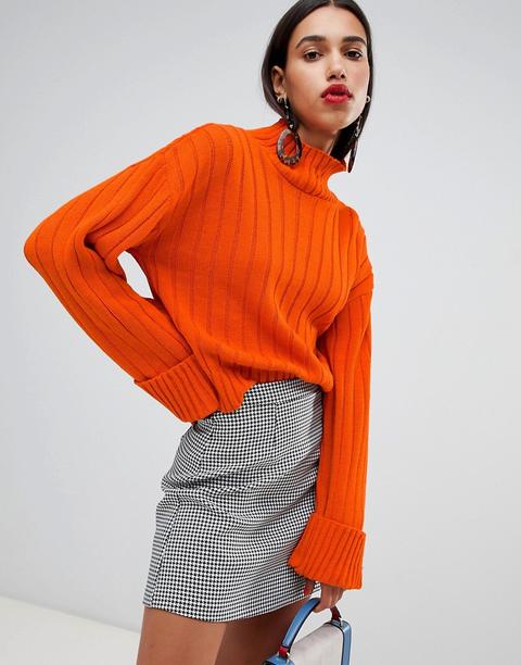 Boohoo - Maglione Arancione Accollato A Coste Larghe - Arancione