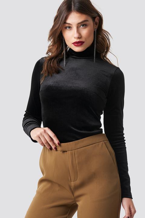 Na-kd Party Velvet Polo Top - Black