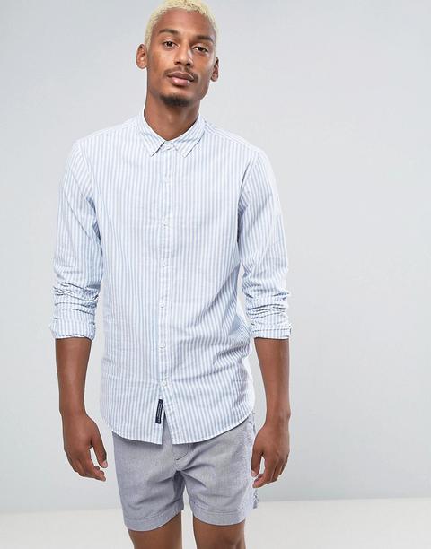 Camisa Oxford De Corte Estándar En Azul Y Blanco A Rayas De Pull&bear