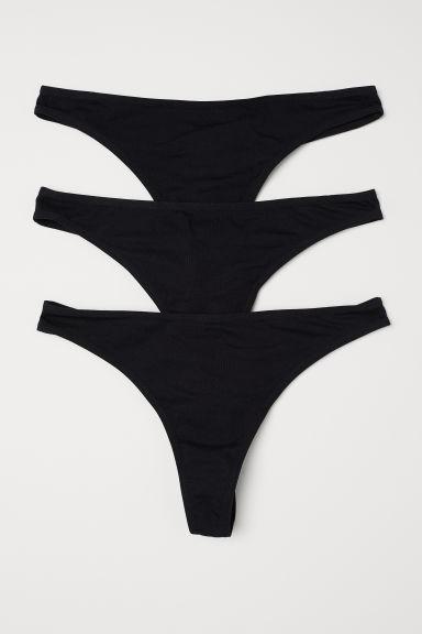 H & M - Thong In Cotone, 3 Pz - Nero