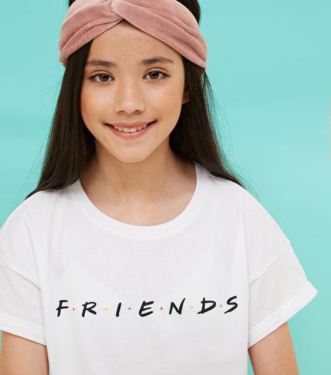 Girls White Crew Neck Friends Logo T-shirt New Look