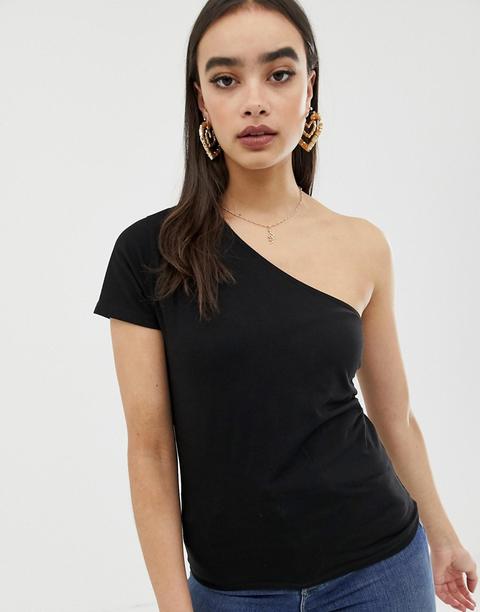 Camiseta Asimétrica En Negro De Asos Design