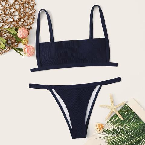 Set Bikini Top A Costine Con Bretelle Sottile