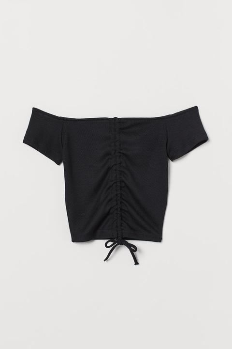 Top Cropped Hombro Descubierto - Negro