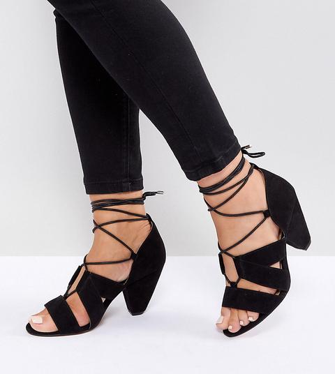 Asos - Tali - Sandali Con Tacco Stringati A Pianta Larga - Nero