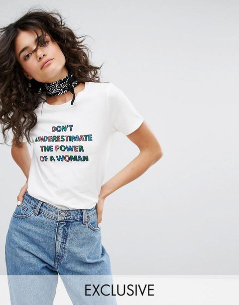 People Tree Organic Cotton T-shirt With Power Of Woman Slogan