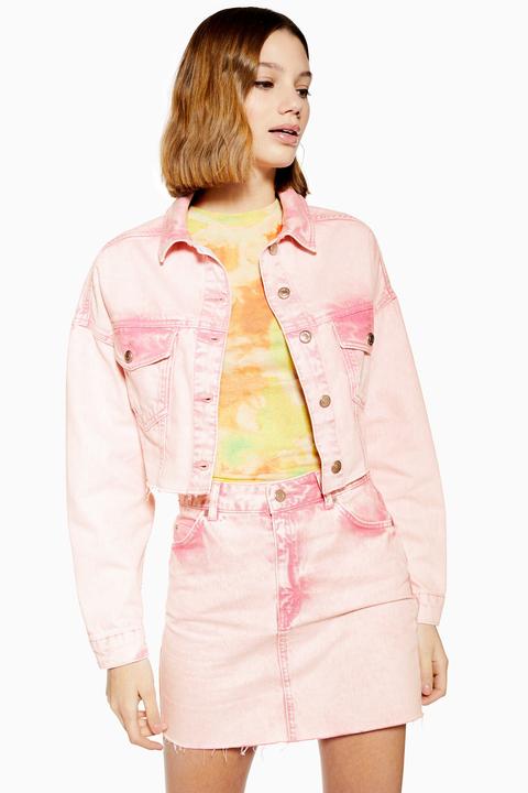 pink acid wash denim jacket