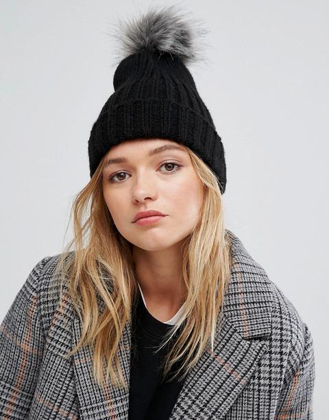 Pieces Pom Beanie In Black - Black