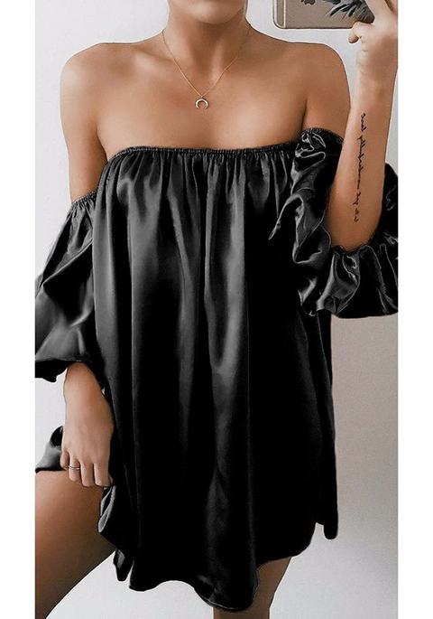 Mini Vestito Manica A Tracolla Bandeau 3/4 Manica Nero