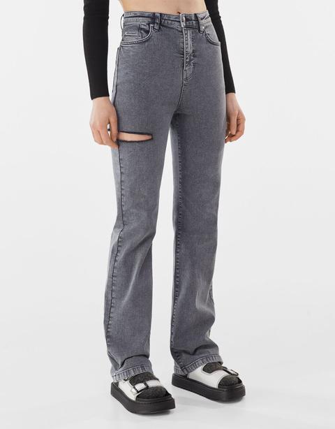 Twill Straight Fit Trousers With Rips