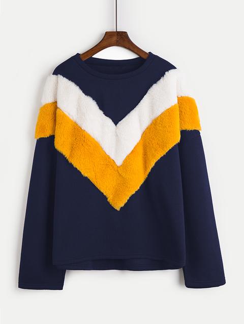 Sudadera Con Panel Y Cheurón De Pelo Sintético
