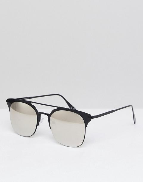 Asos - Occhiali Da Sole Rétro Neri In Metallo Con Lenti A Specchio Argento - Nero