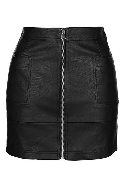 Petite Pu Zip Through Skirt