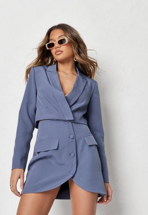 Blue Co Ord Tailored Loose Fit Cropped Blazer, Blue