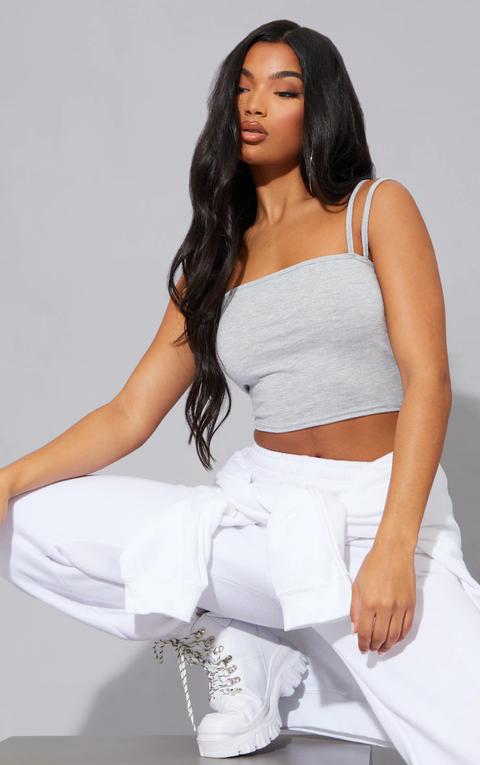 Grey Jersey Double Strap Crop Top