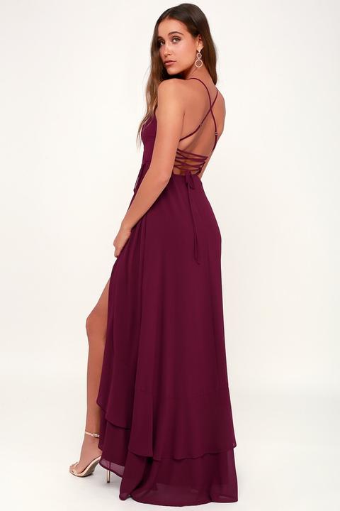In Love Forever Burgundy Lace-up High-low Maxi Dress from Lulus on 21 ...