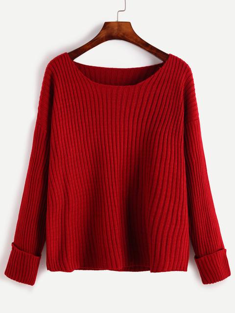 Maglione Spalle Cascanti A Costine Rosso