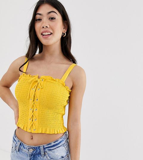 New Look Petite Stripe Shirred Cami In Yellow