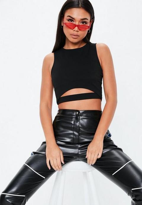 Black Crew Neck Under Bust Bralet, Black