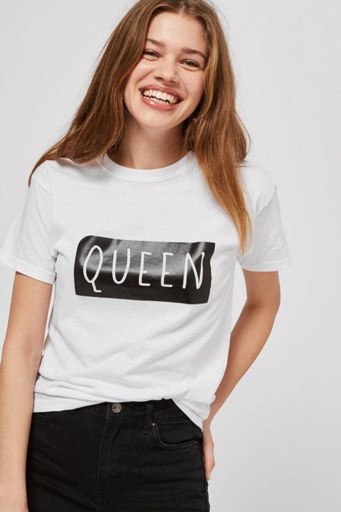 Womens **'queen' Slogan T-shirt By Love - White, White