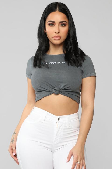 No Fuck Boys Top - Charcoal