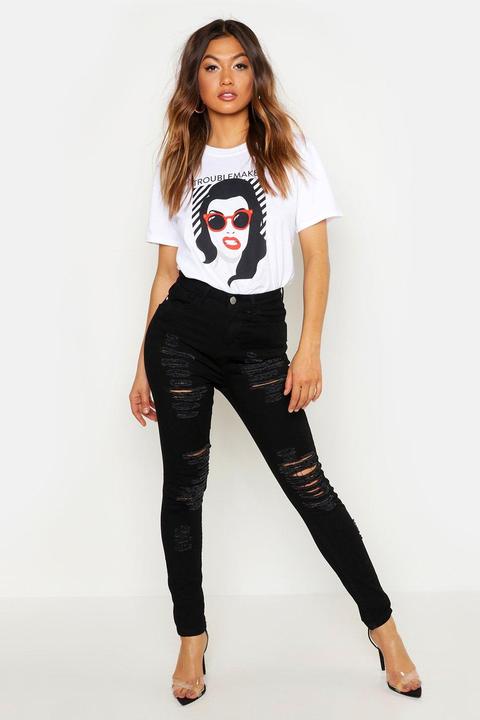 Womens High Rise Distressed Skinny Jean - Black - 6