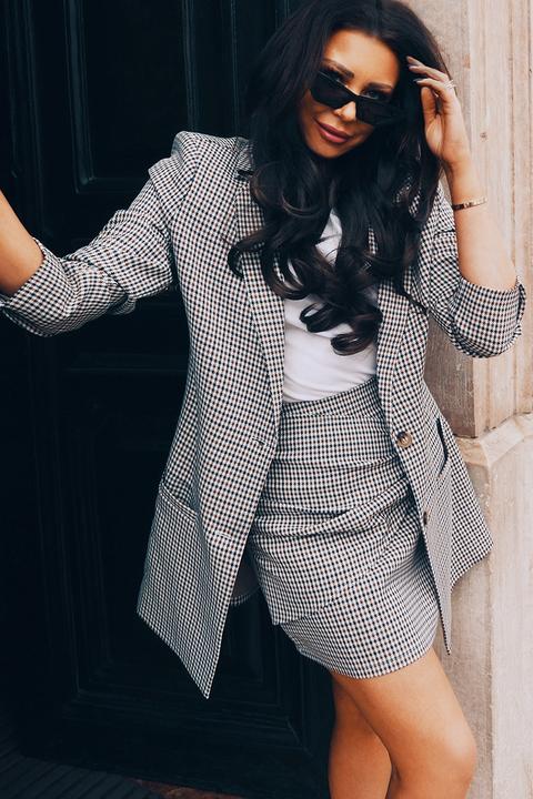 Brown Skirts - Lorna Luxe 'sorry I Missed Your Call' Check Brown Co-ord Mini Skirt