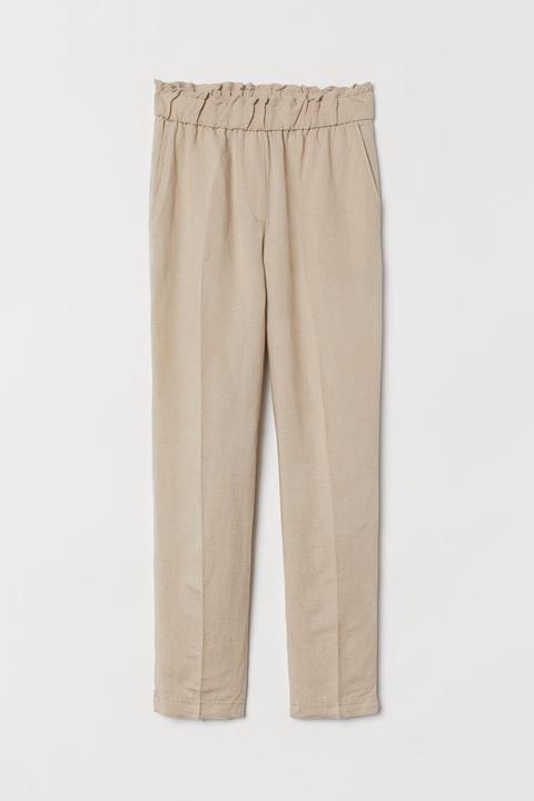 Pantalon En Lin Mélangé - Beige